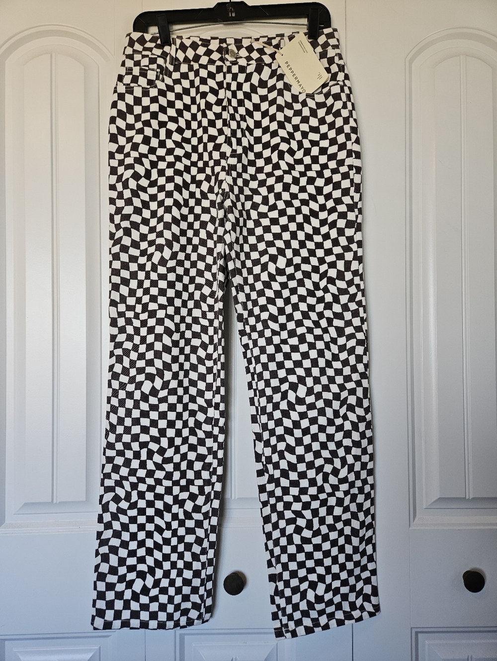 Peppermayo Wavy Checkered Print High-waisted Jeans